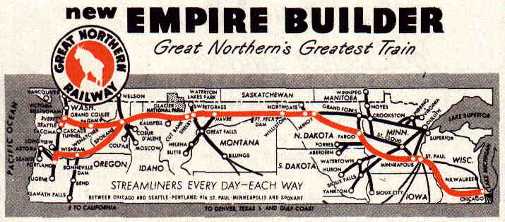 Empire Builder route  Image from 1948 ad for the New Empire Builder