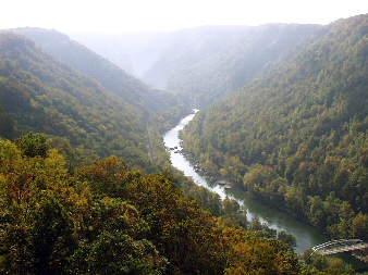 The New River Gorge... railroad on right side of river.